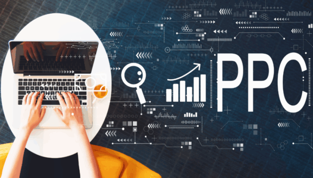 One person hand on Laptop and working on PPC