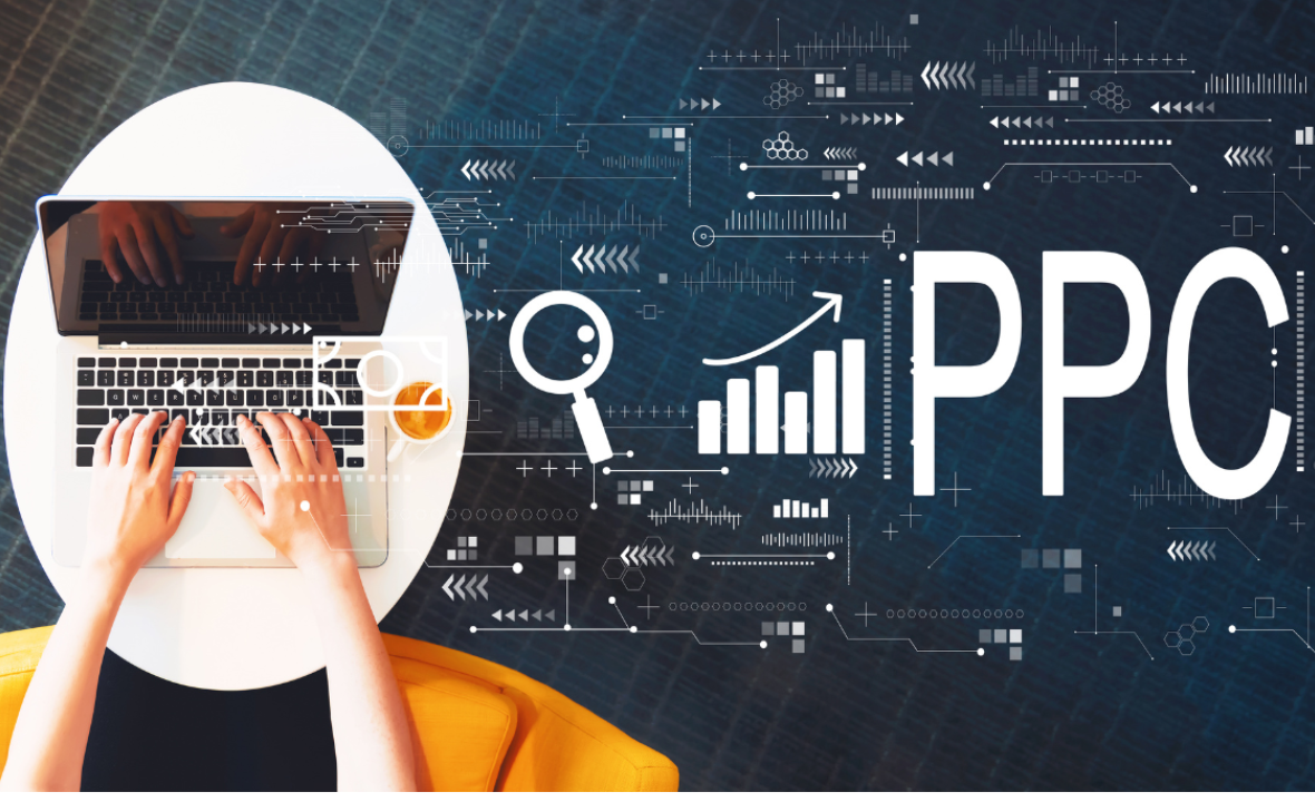 One person hand on Laptop and working on PPC